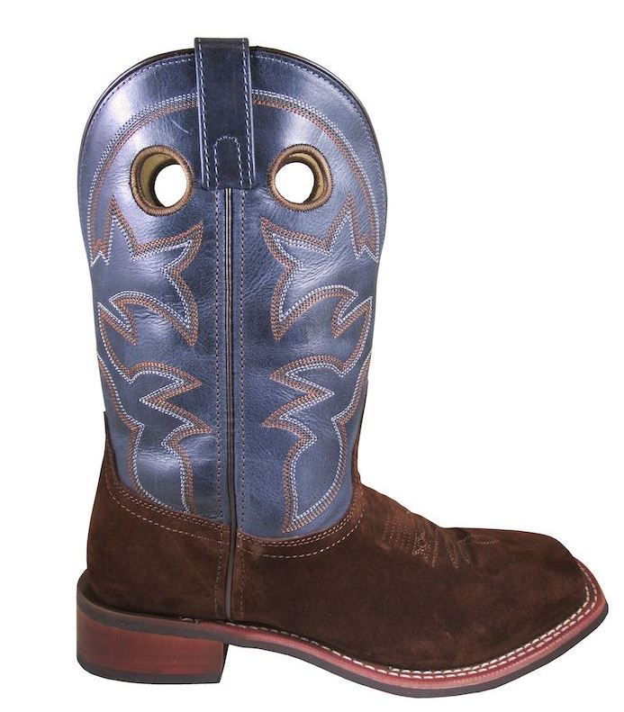Smoky Mountain Dark Brown/Blue Men's Carson Roughout Square Toe Western Boots 4215-SM