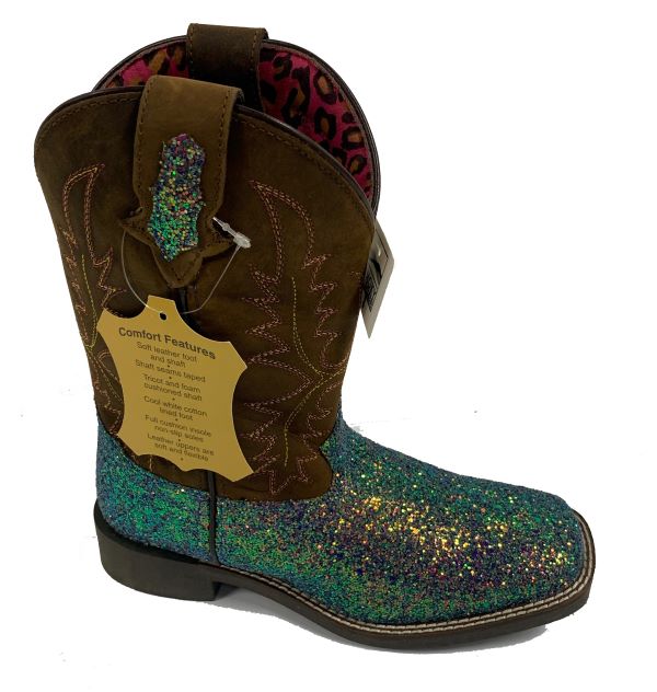 Smoky Mountain Pastel Glitter and Crazy Horse Ariel Childrens Western Boots 3077C