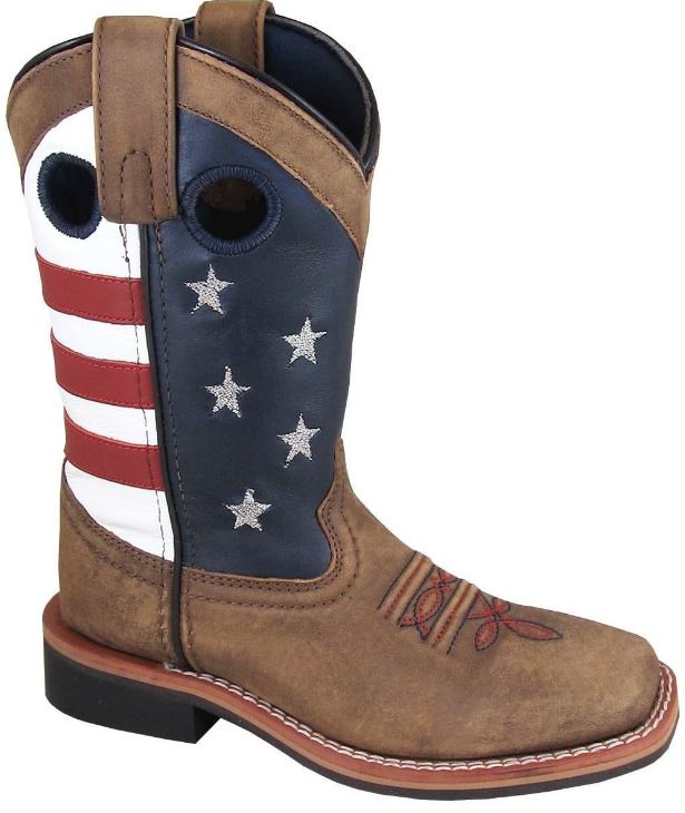 Smoky Mountain Stars and Stripes Vintage Brown Square Toe Children's Boots 3880