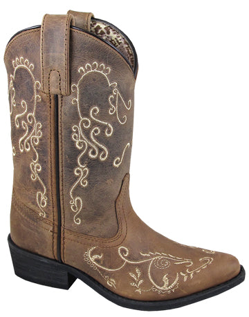 Smoky Mountain Youth Antique Mocha with Cream Embroidery Snip Toe Western Boots 3754Y