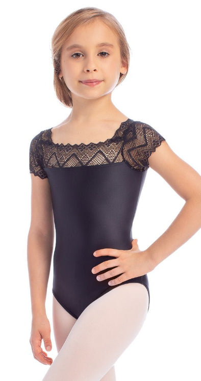 So Danca Black Cap Sleeve Lace Child Leotard L-1841-BLACK