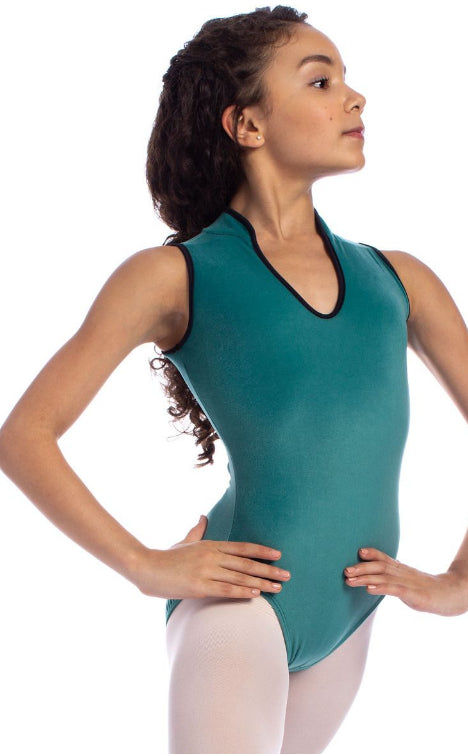 So Danca Juniper Filippina Child Velvet Tank Leotard with Trim L-1601-JUNIPERB