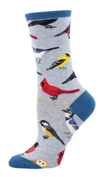 Socksmith Blue Heather Bird is the Word Women's Crew Socks WNC2377-BHT