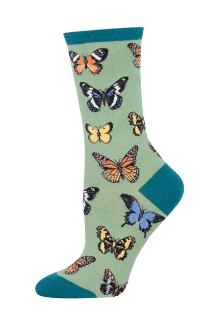 Socksmith Green Majestic Butterflies Womens Socks WNC1884-GEE