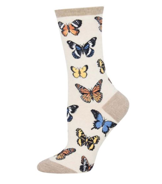 Socksmith Heather Ivory Majestic Butterflies Womens Socks WNC1884-HIV