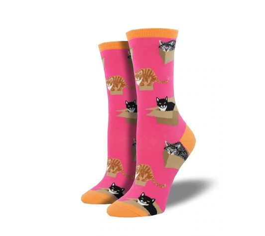 SockSmith Pink Cat In A Box Womens Socks WNC765-PNK