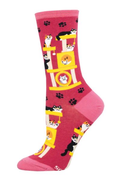 Socksmith Pink Cool Cats Club Women's Crew Socks WNC3076-PNK