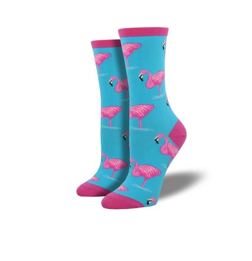 SockSmith Sky Blue with Pink Flamingo Womens Socks WNC420-SKY