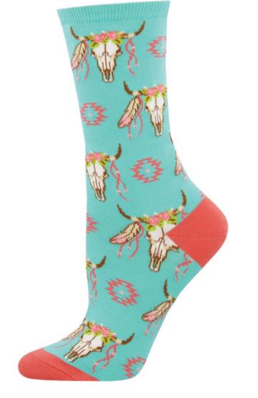 Socksmith Turquoise Steer Clear Womens Socks WNC1523-MNT