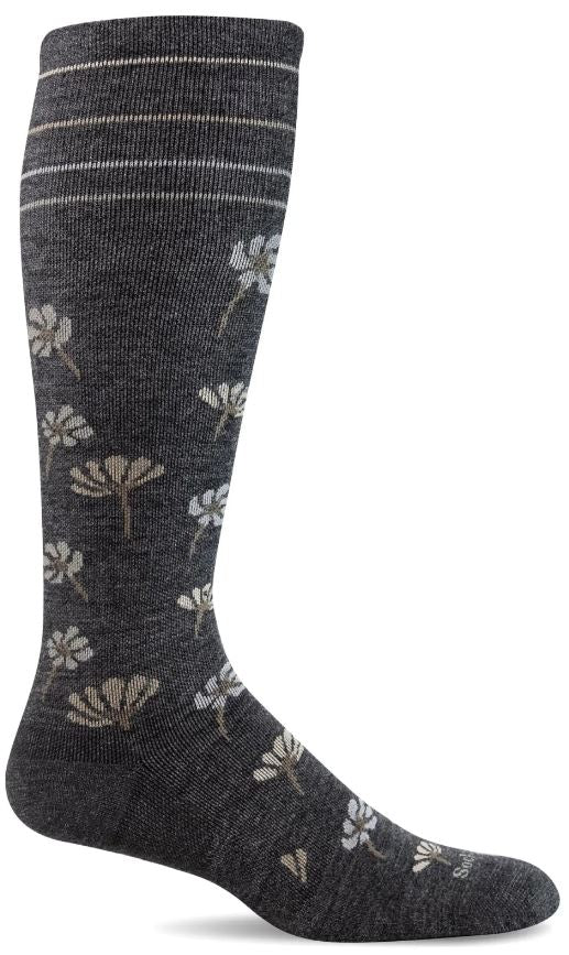 SockWell Charcoal Women's Field Flower - Moderate Graduated Compression Socks SW133W