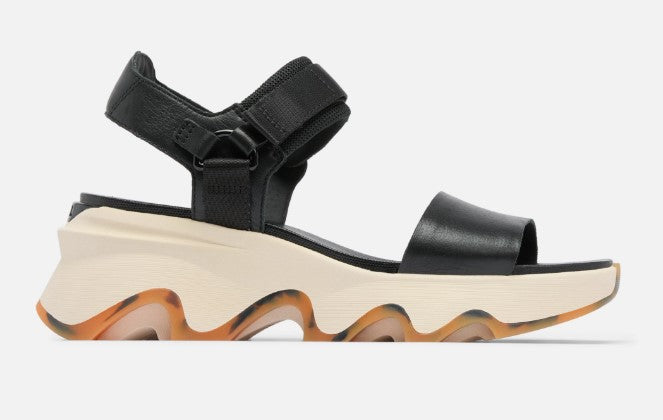 Sorel Black/Chalk Kinetic Impact Y-Strap High Women's Wedge Sandals 2030461013