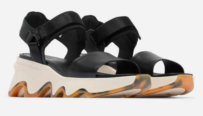 Sorel Black/Chalk Kinetic Impact Y-Strap High Women's Wedge Sandals 2030461013