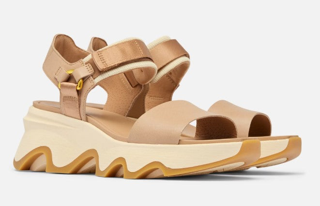 Sorel Honest Beige/Honey White Kinetic Impact Y-Strap High Women's Wedge Sandals 2030461247