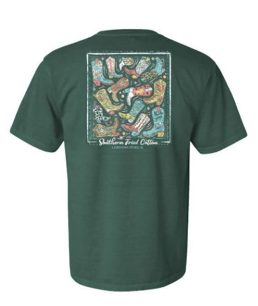 Southern Fried Cotton Green Dancin Boots Tee Shirt SFM11936