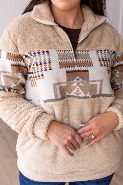 Southern Grace Beige And Aztec Womens Sherpa 9111E