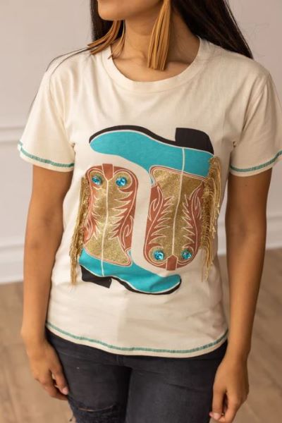 Southern Grace Beige Show Me Your Boots Women's Tee Shirt 5326-BEIGE