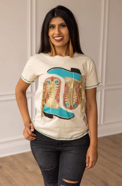 Southern Grace Beige Show Me Your Boots Women's Tee Shirt 5326-BEIGE