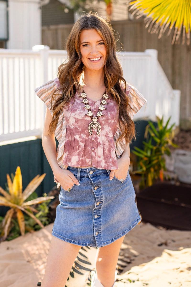 Southern Grace Mid-Wash Lacy Women's Denim Skort 1123J