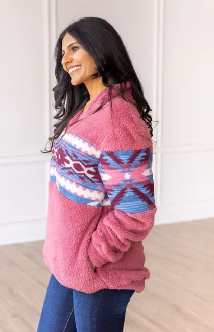 Southern Grace Trend Seeker Blush Pink Aztec Sherpa Half Zipper Sherpa 9109E