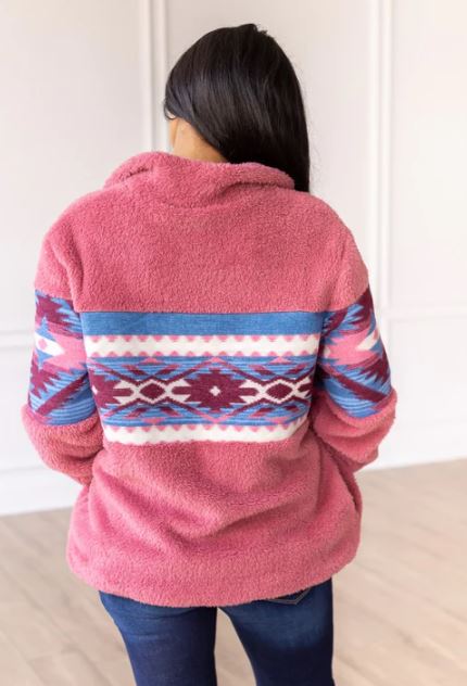 Southern Grace Trend Seeker Blush Pink Aztec Sherpa Half Zipper Sherpa 9109E