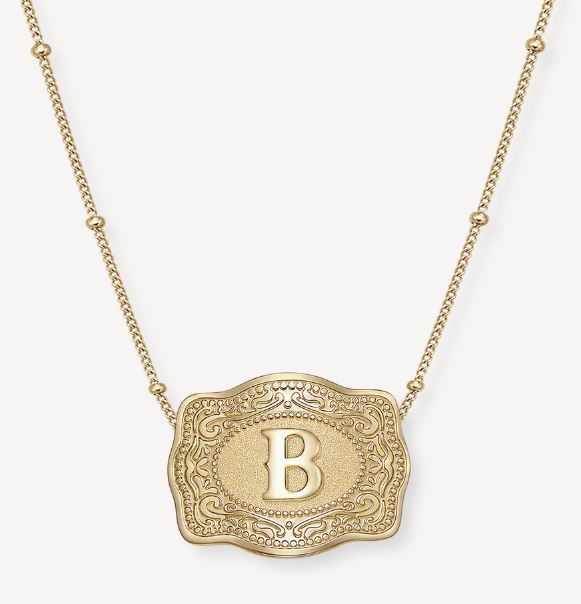 SpurWest Gold Initial B Mini Belt Buckle Necklace GLD-BC-B