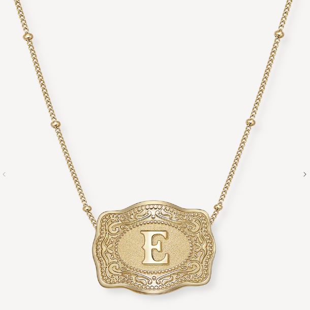 SpurWest Gold Initial E Mini Belt Buckle Necklace GLD-BC-E