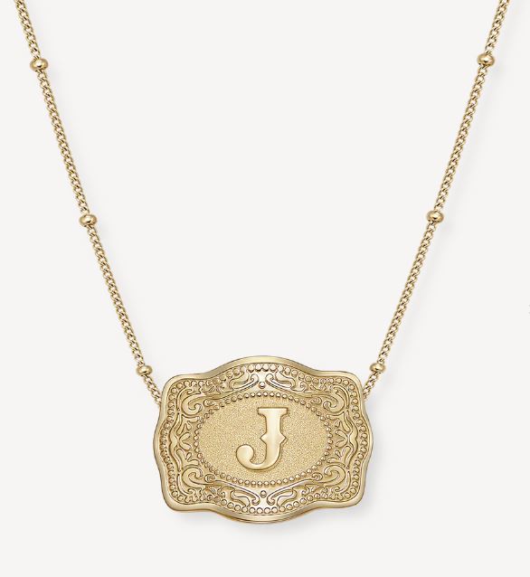 Spurwest Gold Initial J Mini Belt Buckle Necklace GLD-BC-J