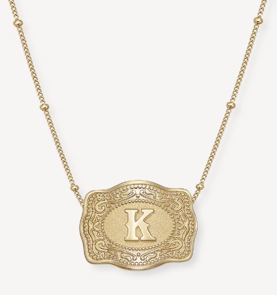 SpurWest Gold Initial K Mini Belt Buckle Necklace GLD-BC-K