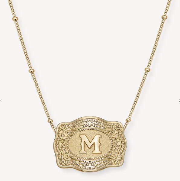 SpurWest Gold Initial M Mini Belt Buckle Necklace GLD-BC-M