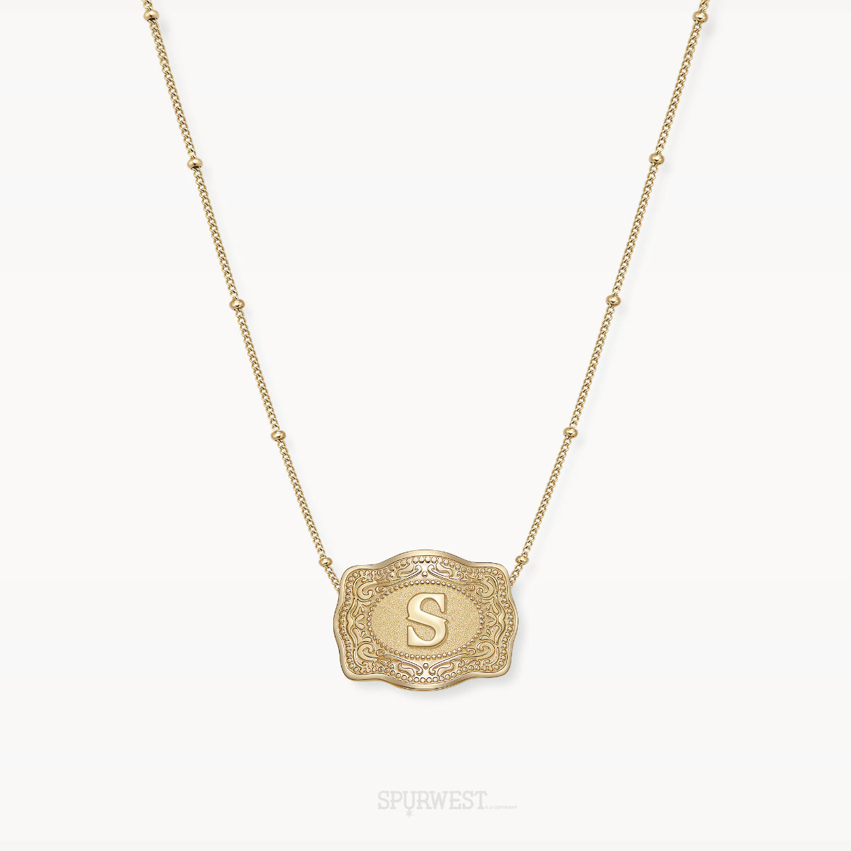 SpurWest Gold Initial S Mini Belt Buckle Necklace GLD-BC-S
