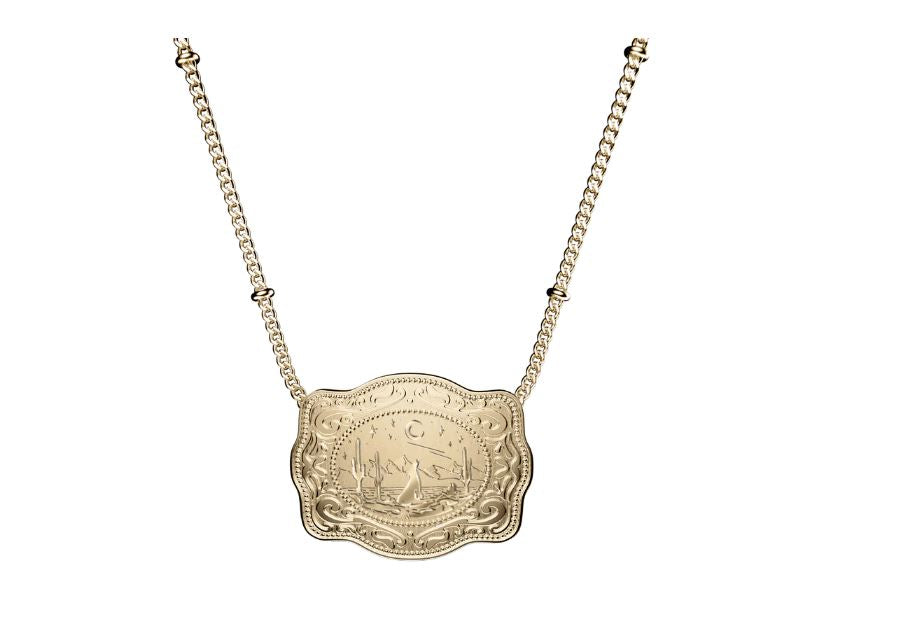 Spurwest Gold Lone Wolf Mini Belt Buckle Necklace GLD-BC-111