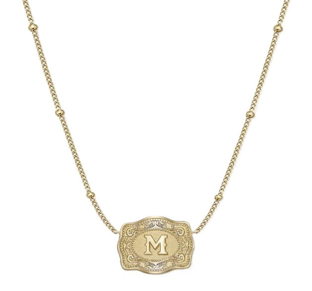 Spurwest Gold M Ultra Mini Belt Buckle Necklace Initial M U-NK-GLD-BC-M