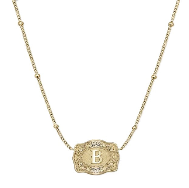 Spurwest Gold Ultra Mini Belt Buckle Initial B Necklace U-NK-GLD-BC-B