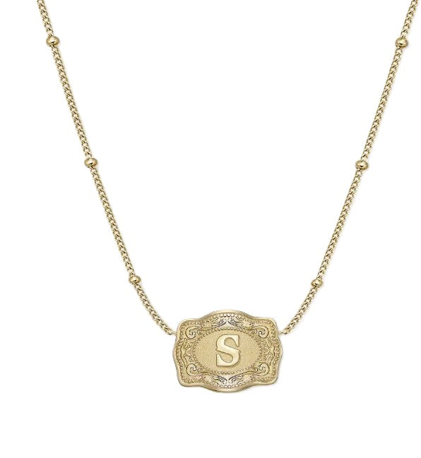 Spurwest Gold Ultra Mini Belt Buckle Necklace Initial S U-NK-GLD-BC-S