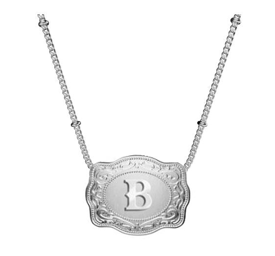 SpurWest Initial B Mini Belt Buckle Necklace SLV-BC-B