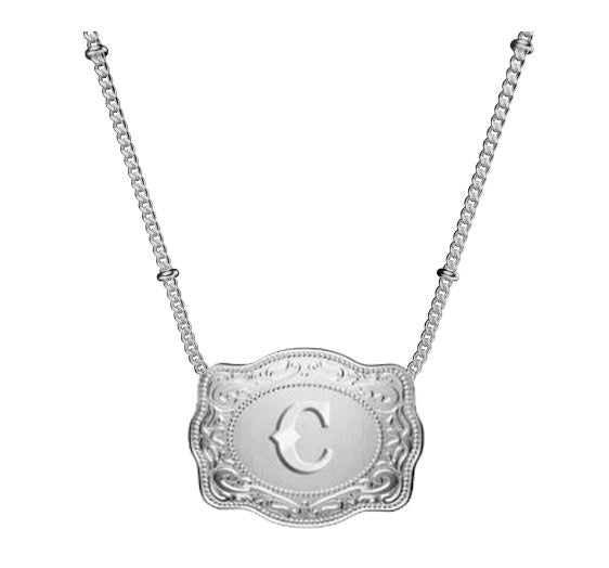 SpurWest Initial C Mini Belt Buckle Necklace SLV-BC-C