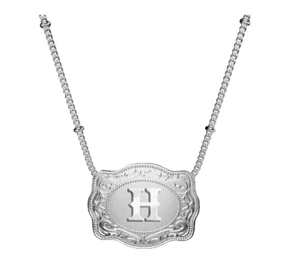 SpurWest Initial H Mini Belt Buckle Necklace SLV-BC-H