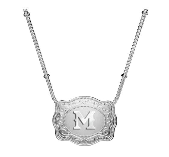 SpurWest Initial M Mini Belt Buckle Necklace SLV-BC-M