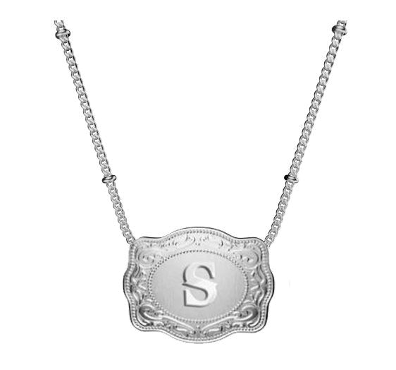 SpurWest Initial S Mini Belt Buckle Necklace SLV-BC-S