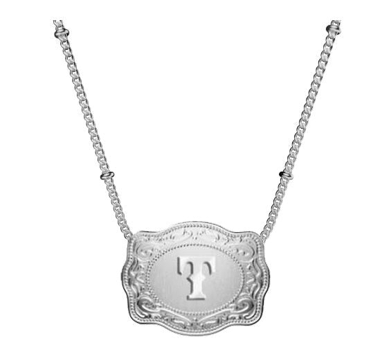 SpurWest Initial T Mini Belt Buckle Necklace SLV-BC-T
