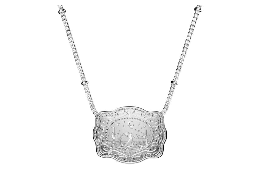 Spurwest Silver Lone Wolf Mini Belt Buckle Necklace SLC-BC-111