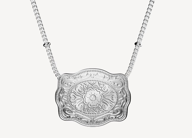 Spurwest Silver Mini Amelia Rose Belt Buckle Necklace U-NK-SLV-BC-101