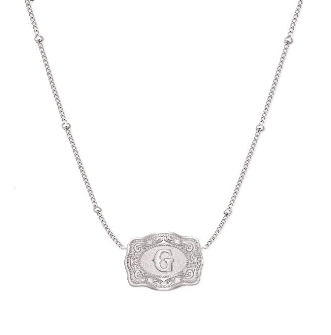 Spurwest Silver Ultra Mini Belt Buckle Initial G Necklace U-NK-SLV-BC-G
