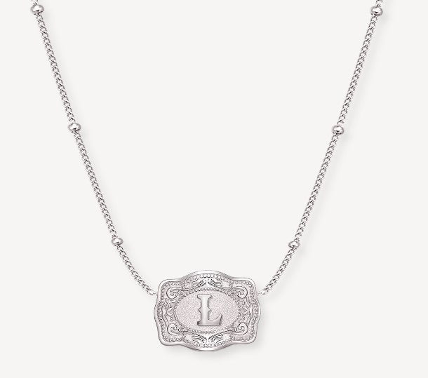Spurwest Silver Ultra Mini Initial Belt Buckle Necklace - Letter L U-NK-SLV-BC-L