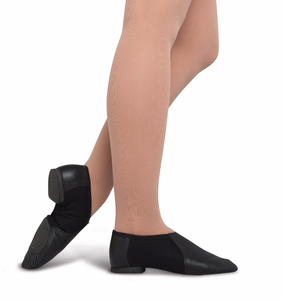 SSJB51 Black Leather With Elastic Neoprene Jazz Shoes