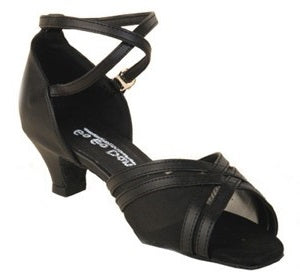 Stephanie Dance Black Open Toe Leather/Mesh Womens Ballroom Shoes GO7010-BLK