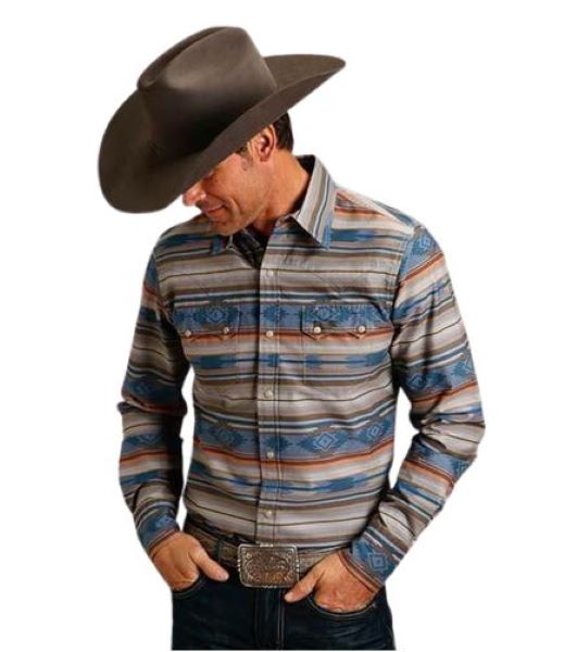 Stetson Aztec Stripe Serape Mens Long Sleeve Shirt 1100104256053BU