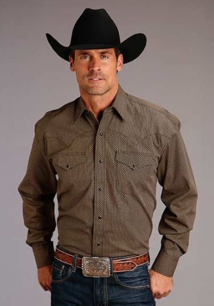 Stetson Black Dice/Brown Men's Longsleeve Snap Shirt 1100104256023BR