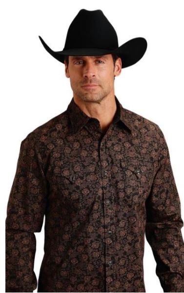 Stetson Black Floral Print Mens Longsleeve Shirt 1100104257011BL