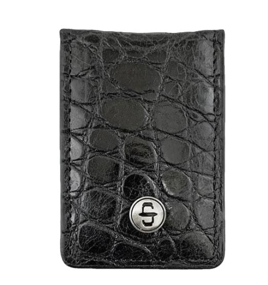 Stetson Black Top Grain Croco Embossed Leather Money Clip 9801004-001